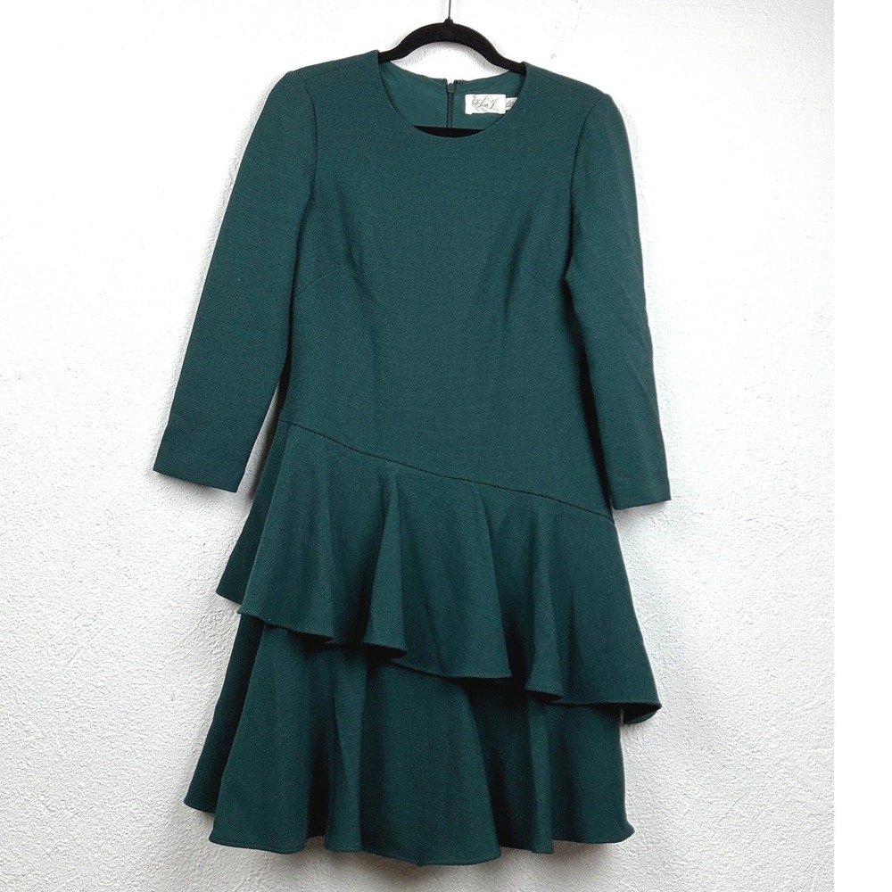 Eliza J Dark Green Ruffle Tiered Dress - 4- Fit & Flare Cocktail Holiday Classic